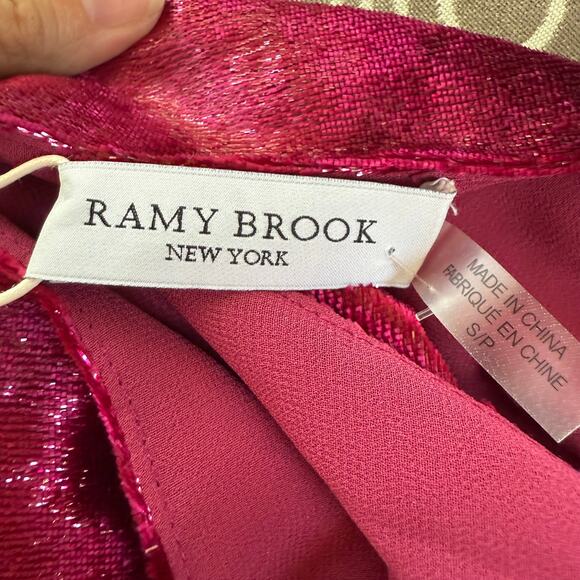 NWT Ramy Brook Ellin Dress Small Shimmer Red Velvet Halter Neck Cocktail Party - Picture 7 of 9